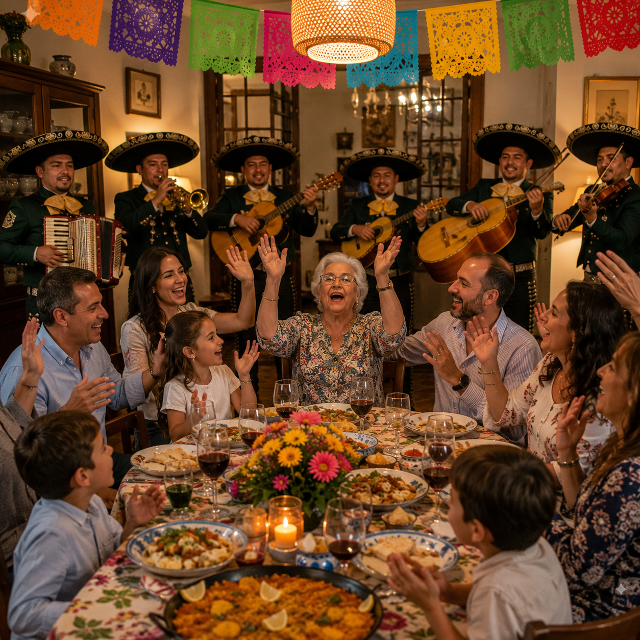 Familia cantando con mariachi en Valencia