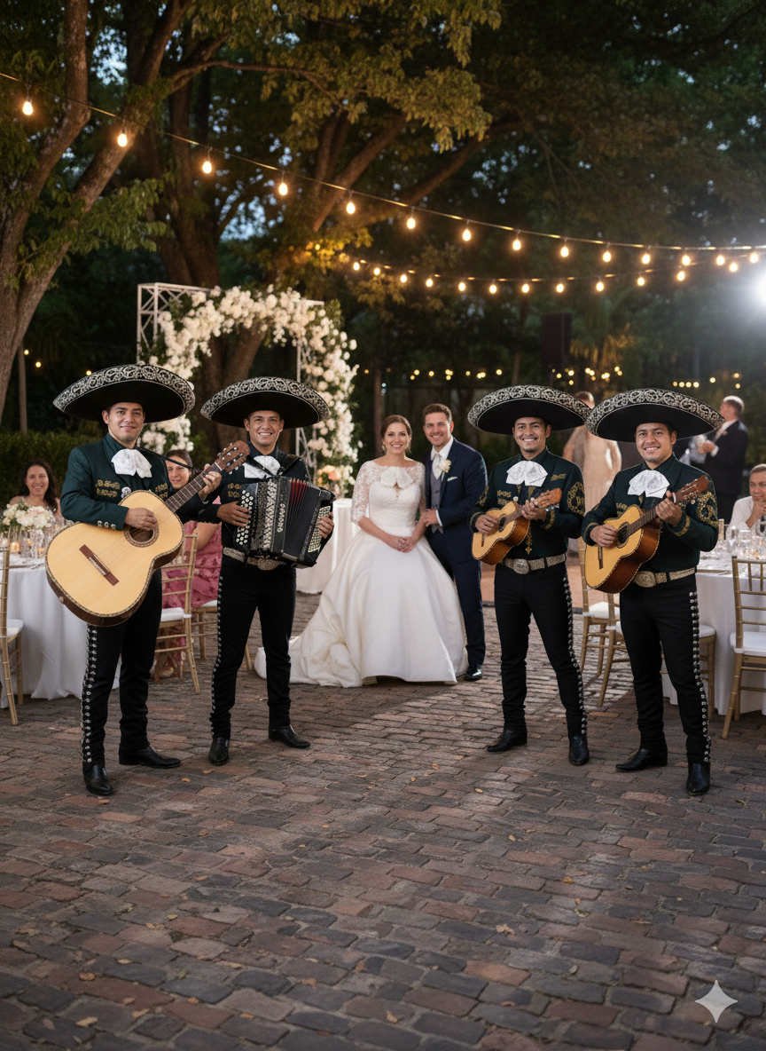 Grupo de mariachis durante una presentación musical